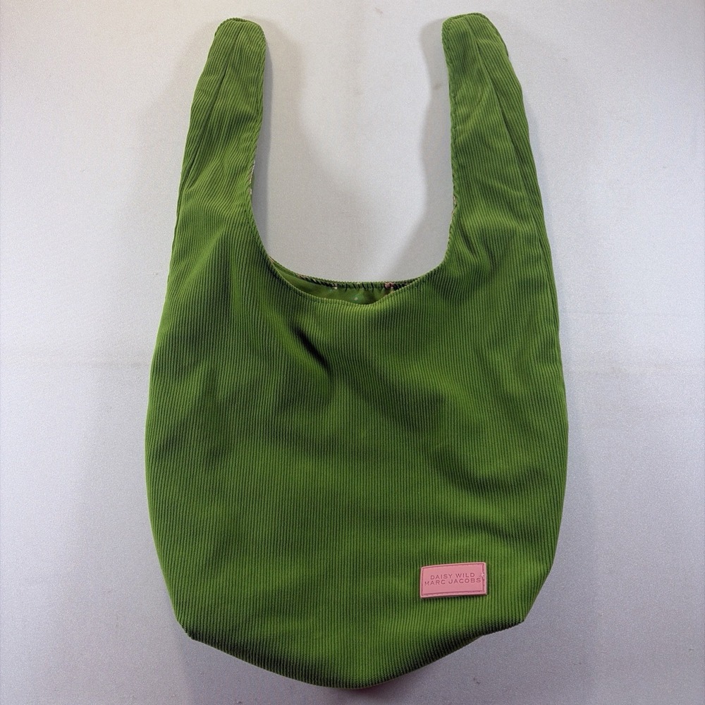 Marc Jacobs Daisy Wild Green Corduroy Tie Top Pouch Floral Liner Fabric Bag